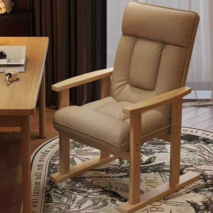 Chaise d'accent rectangulaire moderne minimaliste en faux cuir et bois massif avec dossier réglable et accoudoirs pour salon 