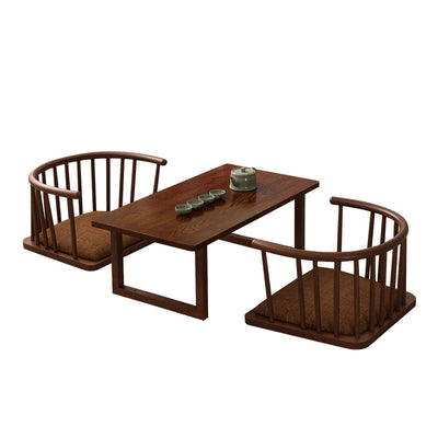 Chaise de sol courbée en bois massif avec dossier en coton-lin traditionnel japonais pour salon 