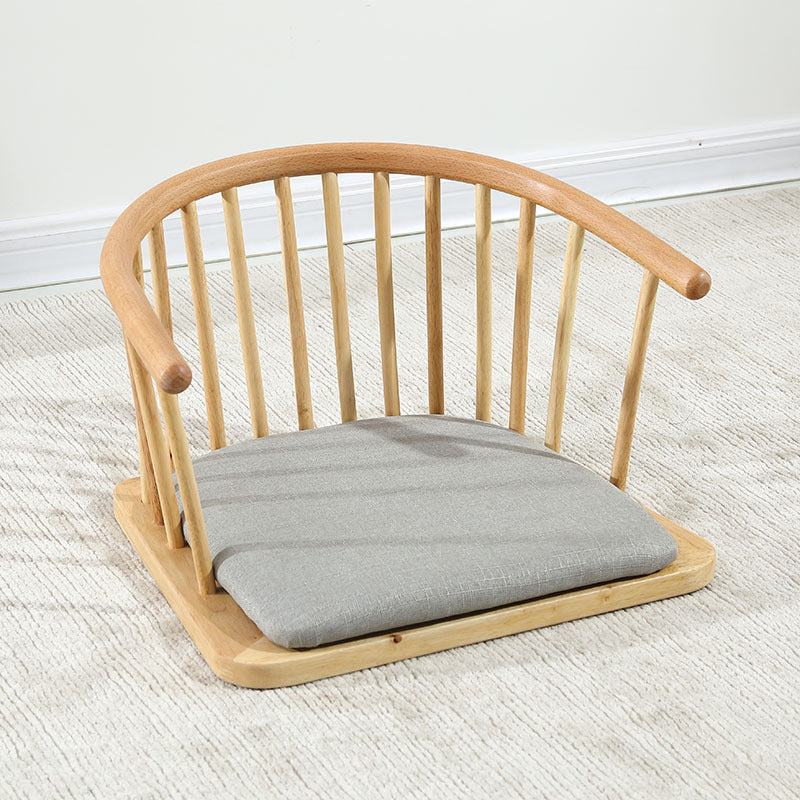 Traditioneller japanischer Baumwoll-Leinen Massivholz gebogener Bodenstuhl mit Rückenlehne für das Wohnzimmer 