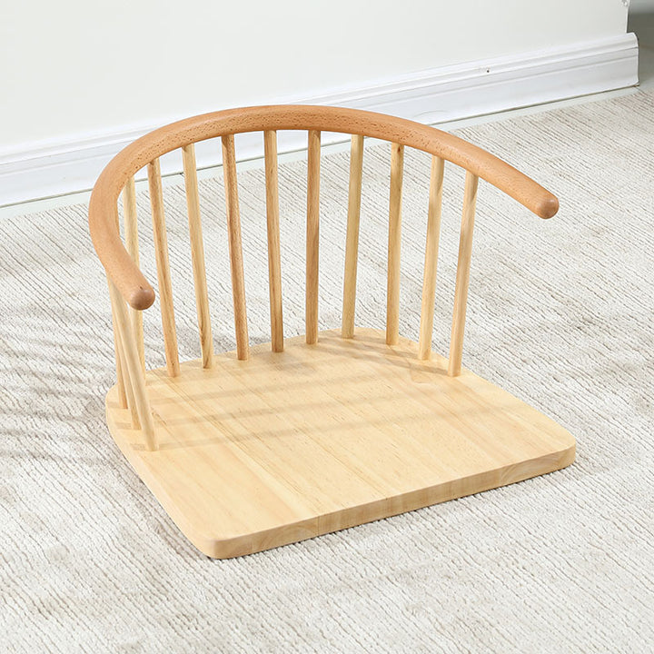 Traditioneller japanischer Baumwoll-Leinen Massivholz gebogener Bodenstuhl mit Rückenlehne für das Wohnzimmer 
