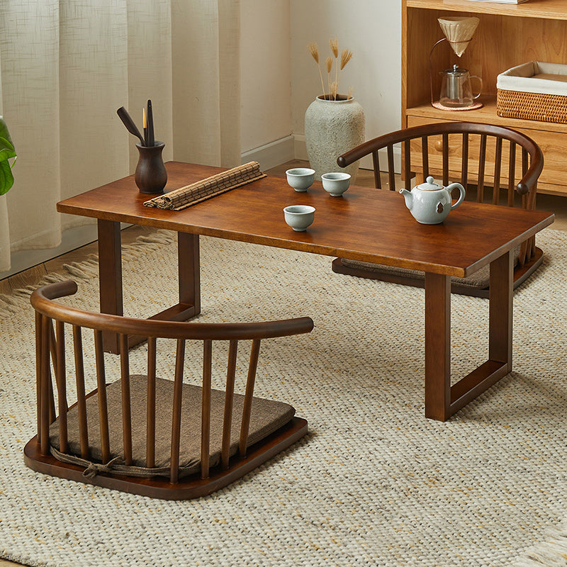Traditioneller japanischer Baumwoll-Leinen Massivholz gebogener Bodenstuhl mit Rückenlehne für das Wohnzimmer 