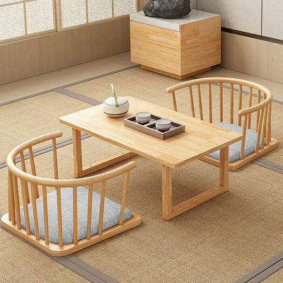 Chaise de sol courbée en bois massif avec dossier en coton-lin traditionnel japonais pour salon 