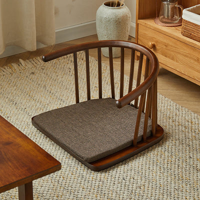 Chaise de sol courbée en bois massif avec dossier en coton-lin traditionnel japonais pour salon 