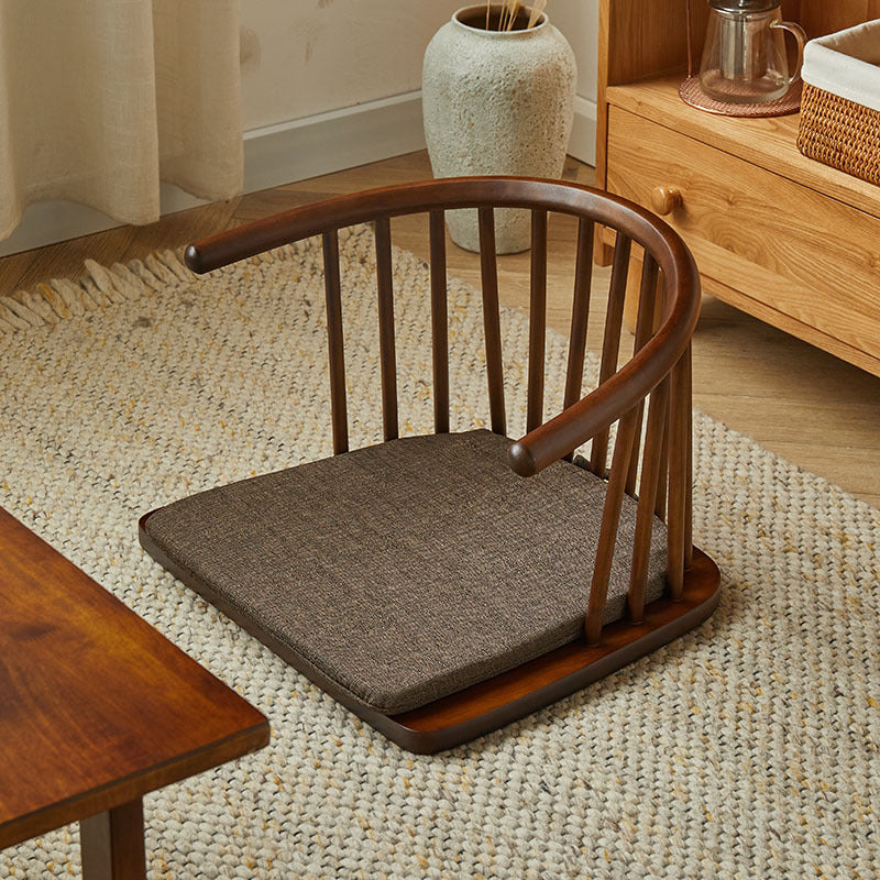 Chaise de sol courbée en bois massif avec dossier en coton-lin traditionnel japonais pour salon 