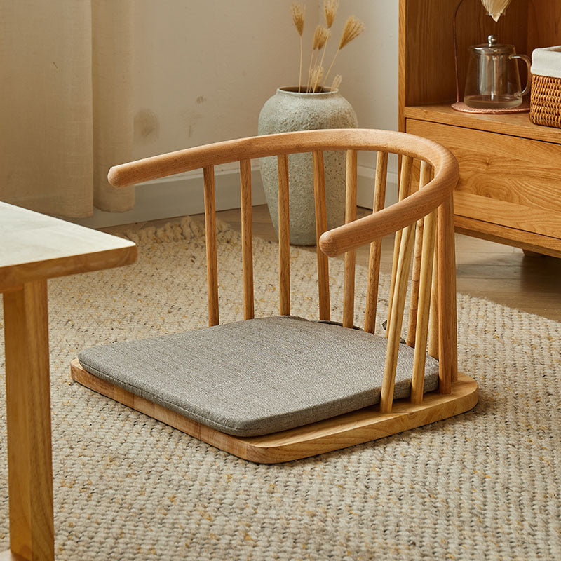Traditioneller japanischer Baumwoll-Leinen Massivholz gebogener Bodenstuhl mit Rückenlehne für das Wohnzimmer 