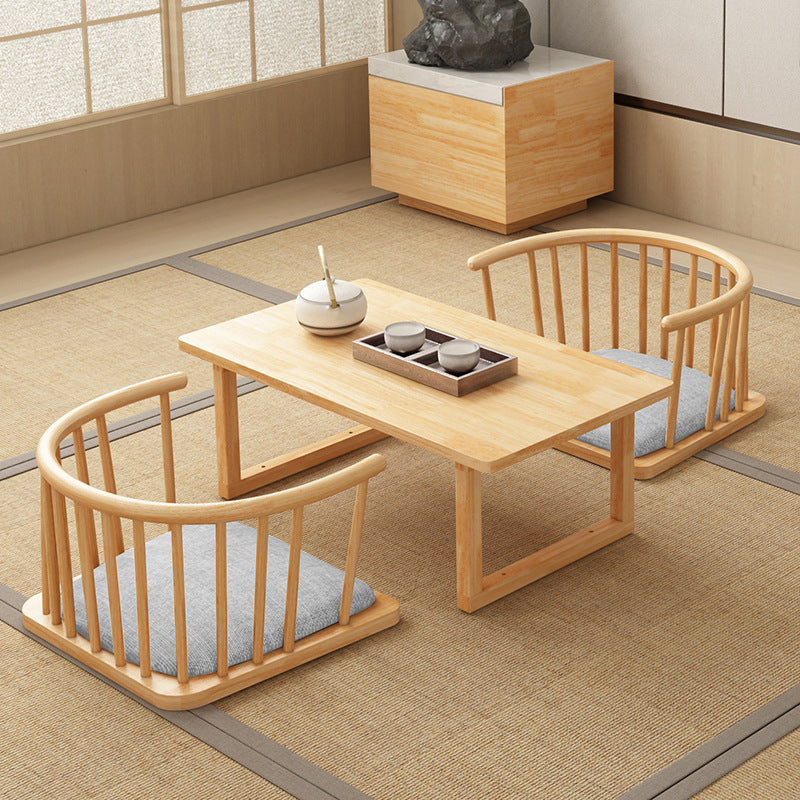 Traditioneller japanischer Baumwoll-Leinen Massivholz gebogener Bodenstuhl mit Rückenlehne für das Wohnzimmer 