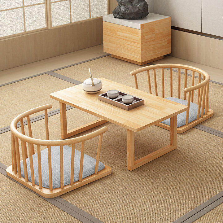 Traditioneller japanischer Baumwoll-Leinen Massivholz gebogener Bodenstuhl mit Rückenlehne für das Wohnzimmer 