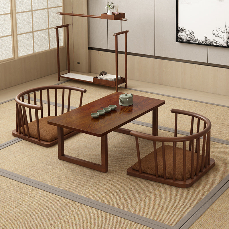 Traditioneller japanischer Baumwoll-Leinen Massivholz gebogener Bodenstuhl mit Rückenlehne für das Wohnzimmer 