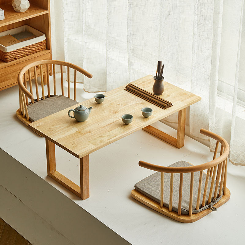 Traditioneller japanischer Baumwoll-Leinen Massivholz gebogener Bodenstuhl mit Rückenlehne für das Wohnzimmer 