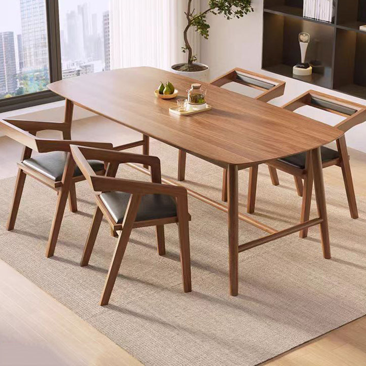 Contemporary Scandinavian Rubberwood Faux Leather Trapezoid Dining Chair With Armrest Backrest For Dining Room