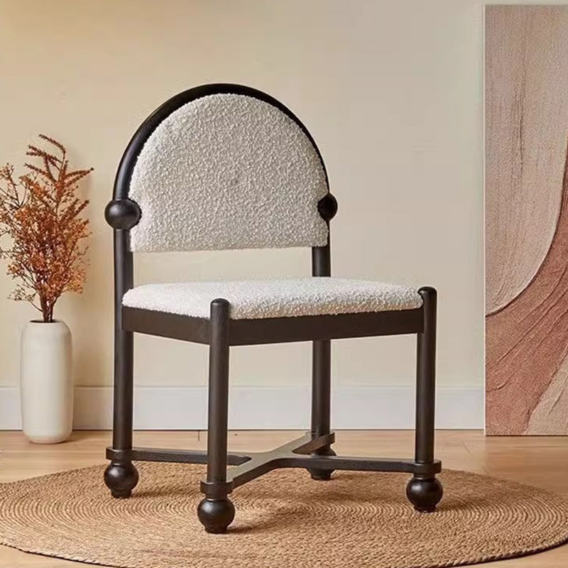 Chaise de salle à manger traditionnelle vintage en velours et bois massif demi-ronde carrée avec dossier pour salle à manger 