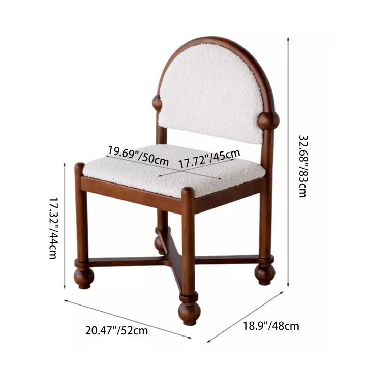 Traditional Vintage Sherpa Fabric Solid Wood & Plywood Half-Round Square Dining Chair With Backrest For Dining Room