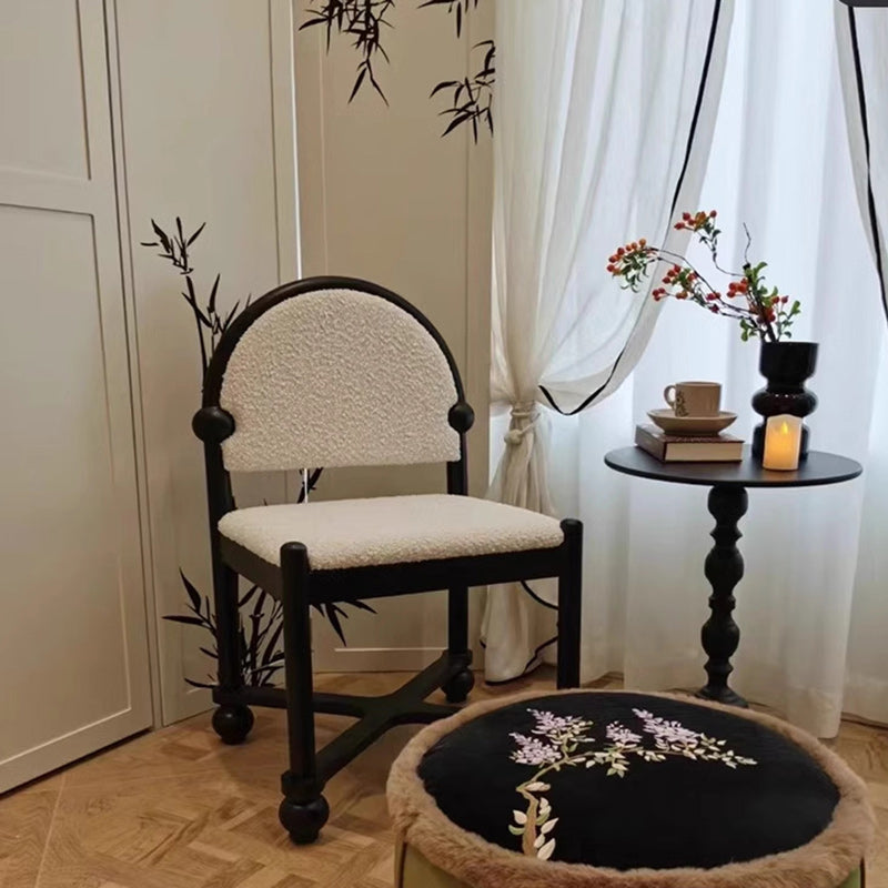 Chaise de salle à manger traditionnelle vintage en velours et bois massif demi-ronde carrée avec dossier pour salle à manger 
