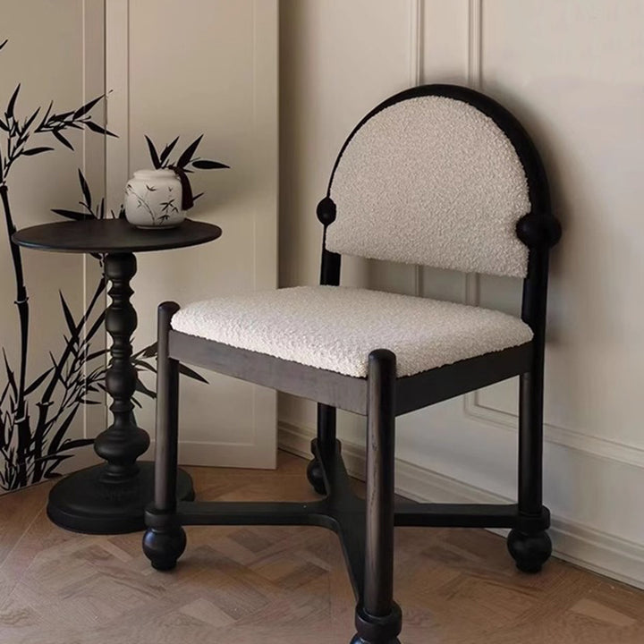 Chaise de salle à manger traditionnelle vintage en velours et bois massif demi-ronde carrée avec dossier pour salle à manger 