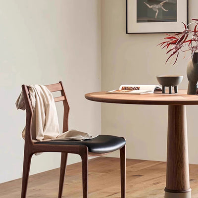 Traditional Chinese Faux Leather Solid Wood Curved Square Dining Chair With Backrest For Dining Room