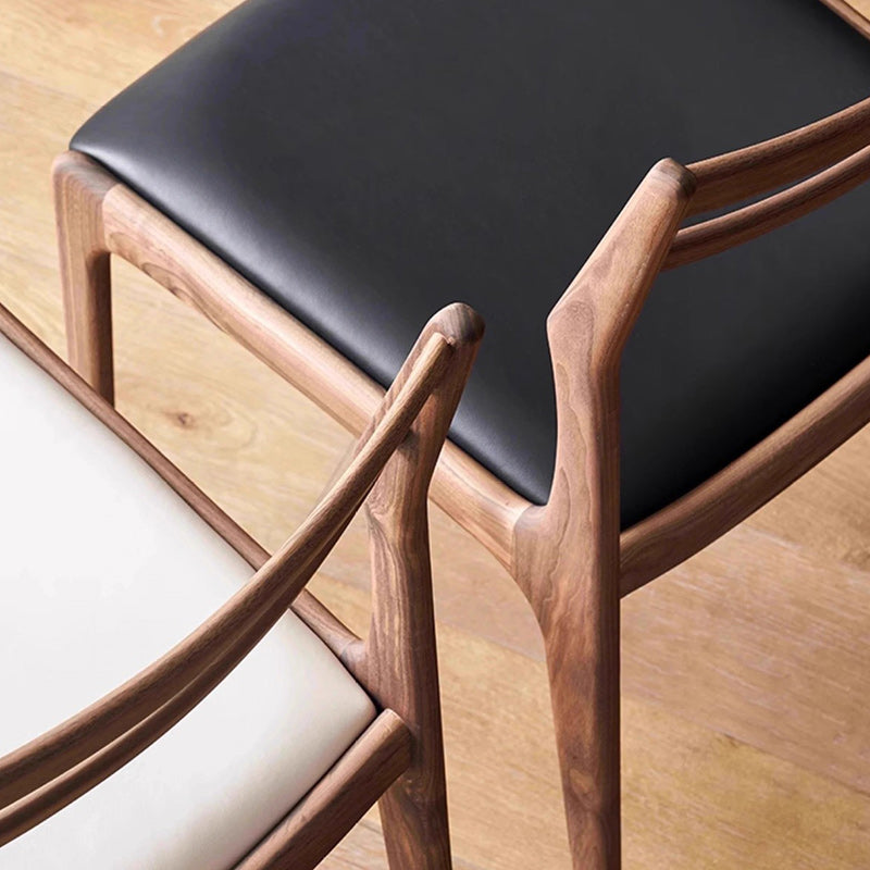 Traditional Chinese Faux Leather Solid Wood Curved Square Dining Chair With Backrest For Dining Room