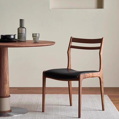 Traditional Chinese Faux Leather Solid Wood Curved Square Dining Chair With Backrest For Dining Room