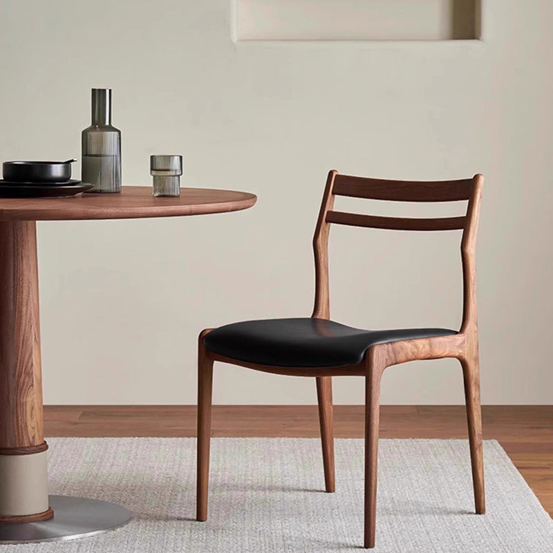 Traditional Chinese Faux Leather Solid Wood Curved Square Dining Chair With Backrest For Dining Room
