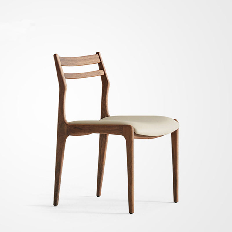 Traditional Chinese Faux Leather Solid Wood Curved Square Dining Chair With Backrest For Dining Room