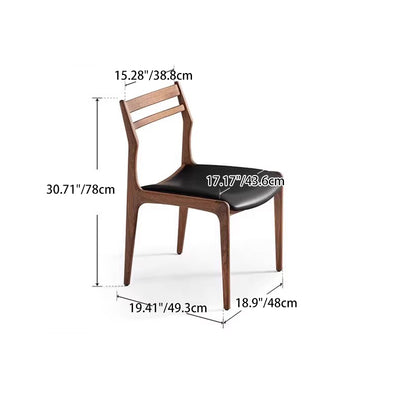 Traditional Chinese Faux Leather Solid Wood Curved Square Dining Chair With Backrest For Dining Room