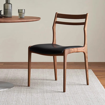 Traditional Chinese Faux Leather Solid Wood Curved Square Dining Chair With Backrest For Dining Room