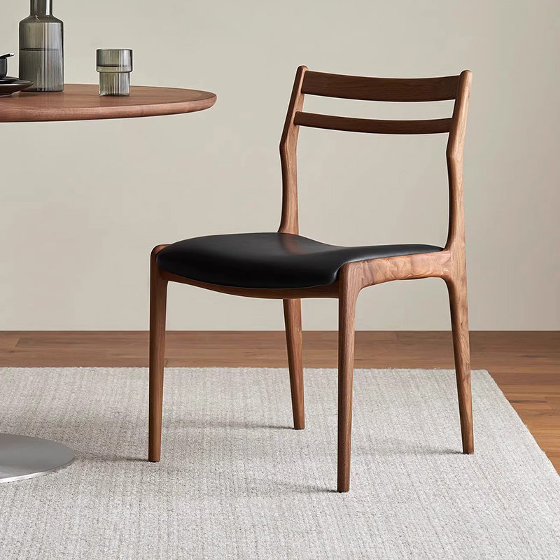 Traditional Chinese Faux Leather Solid Wood Curved Square Dining Chair With Backrest For Dining Room