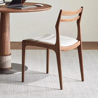 Traditional Chinese Faux Leather Solid Wood Curved Square Dining Chair With Backrest For Dining Room