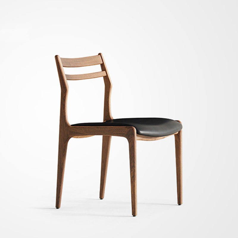 Traditional Chinese Faux Leather Solid Wood Curved Square Dining Chair With Backrest For Dining Room
