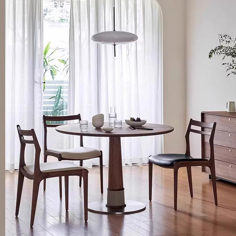 Traditional Chinese Faux Leather Solid Wood Curved Square Dining Chair With Backrest For Dining Room