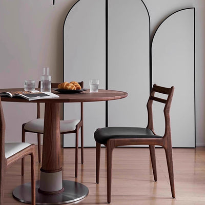 Traditional Chinese Faux Leather Solid Wood Curved Square Dining Chair With Backrest For Dining Room