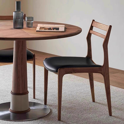 Traditional Chinese Faux Leather Solid Wood Curved Square Dining Chair With Backrest For Dining Room