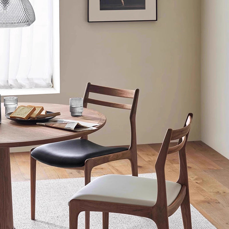 Traditional Chinese Faux Leather Solid Wood Curved Square Dining Chair With Backrest For Dining Room