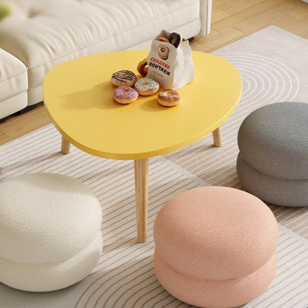 Tabouret bas rond plat en bois massif et en laine d&