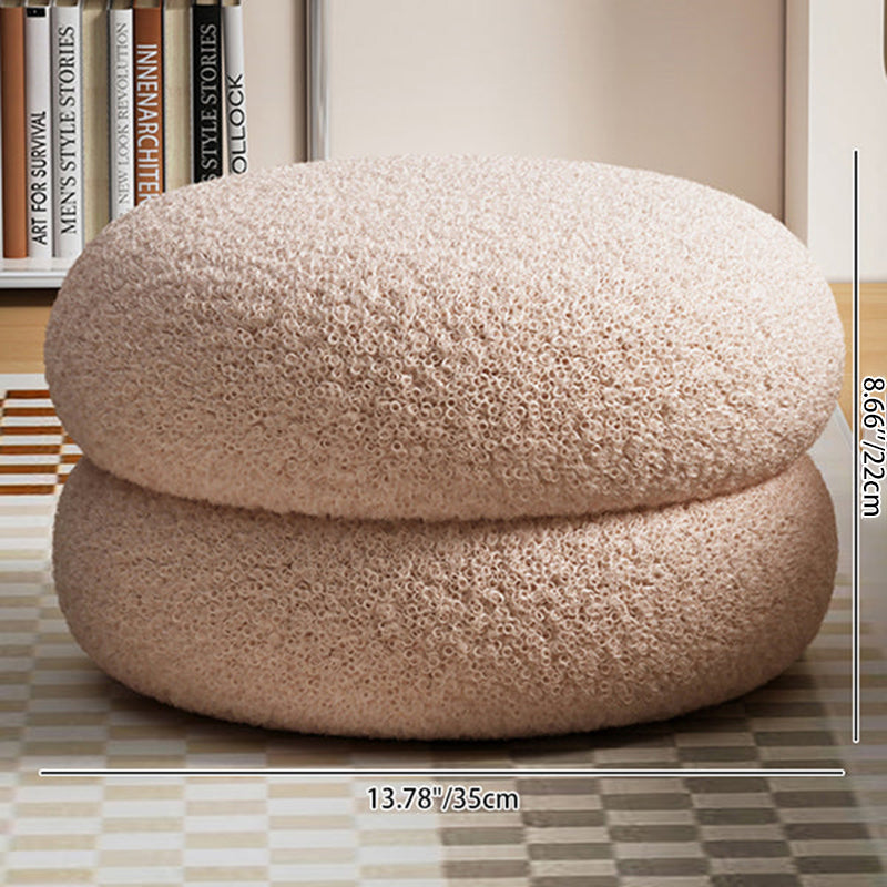 Tabouret bas rond plat en bois massif et en laine d&
