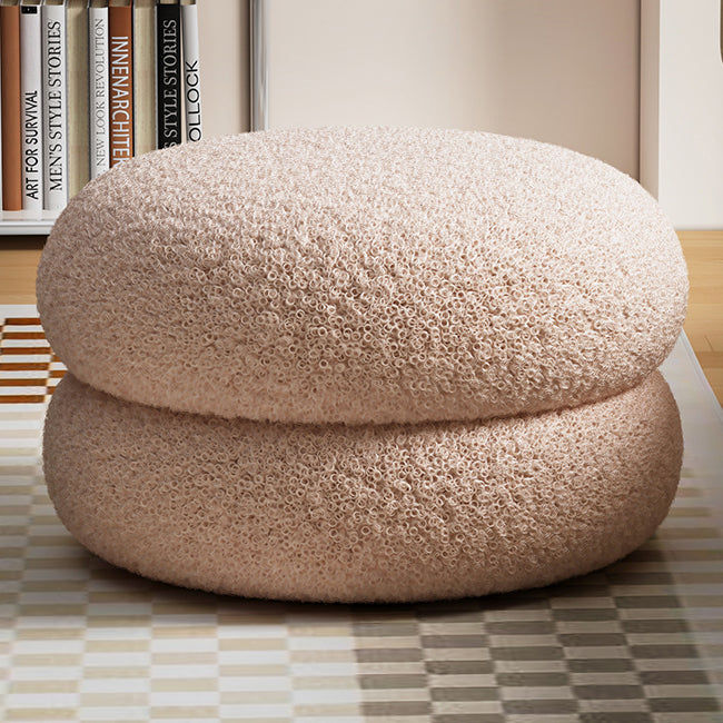 Tabouret bas rond plat en bois massif et en laine d&