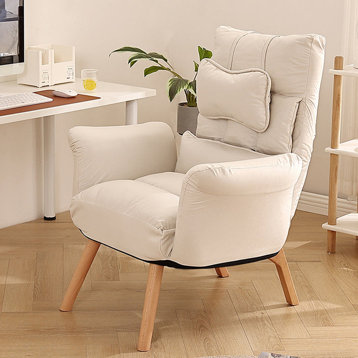 Chaise d'appoint inclinable carrée moderne minimaliste en tissu technique et bois massif avec dossier et accoudoirs pour salon 