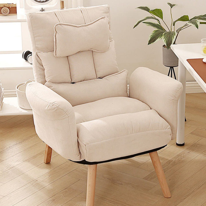 Chaise d'appoint inclinable carrée moderne minimaliste en tissu technique et bois massif avec dossier et accoudoirs pour salon 