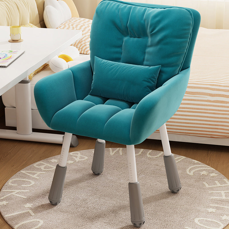 Modern Minimalist Velvet Metal Rectangular Square Vanity Chair With Backrest & Armrest For Bedroom