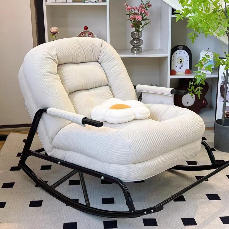 Modern Minimalist Corduroy Metal Rounded Folding Accent Chair With Backrest & Armrest For Living Room