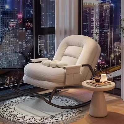 Modern Minimalist Corduroy Metal Rounded Folding Accent Chair With Backrest & Armrest For Living Room