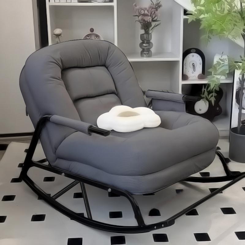 Modern Minimalist Corduroy Metal Rounded Folding Accent Chair With Backrest & Armrest For Living Room
