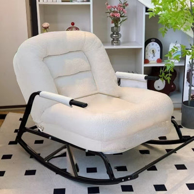 Modern Minimalist Corduroy Metal Rounded Folding Accent Chair With Backrest & Armrest For Living Room