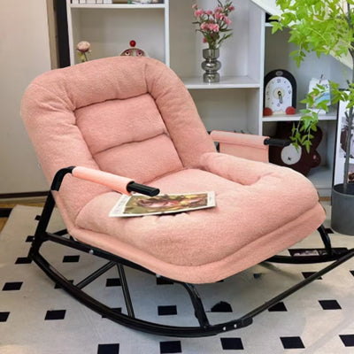 Modern Minimalist Corduroy Metal Rounded Folding Accent Chair With Backrest & Armrest For Living Room