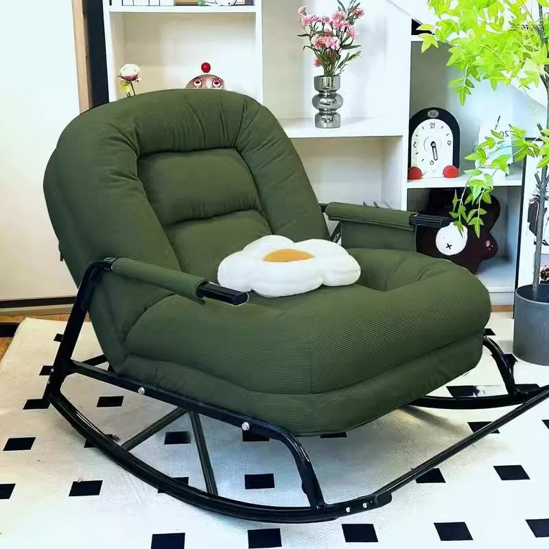 Modern Minimalist Corduroy Metal Rounded Folding Accent Chair With Backrest & Armrest For Living Room