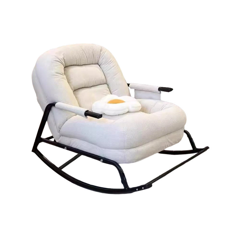 Modern Minimalist Corduroy Metal Rounded Folding Accent Chair With Backrest & Armrest For Living Room