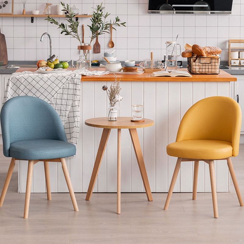 Contemporary Scandinavian Beech Wood Linen Curved Rounded Dining Chair With Backrest For Dining Room