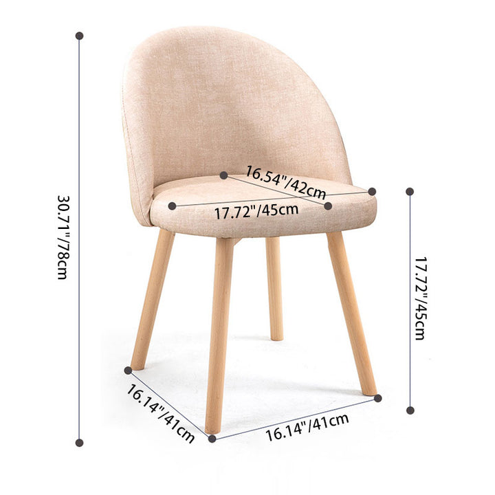 Contemporary Scandinavian Beech Wood Linen Curved Rounded Dining Chair With Backrest For Dining Room