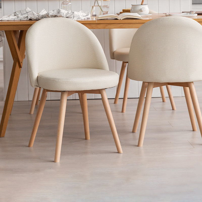 Contemporary Scandinavian Beech Wood Linen Curved Rounded Dining Chair With Backrest For Dining Room