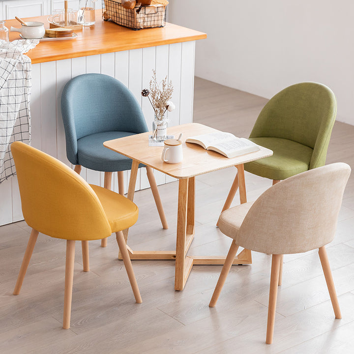 Contemporary Scandinavian Beech Wood Linen Curved Rounded Dining Chair With Backrest For Dining Room