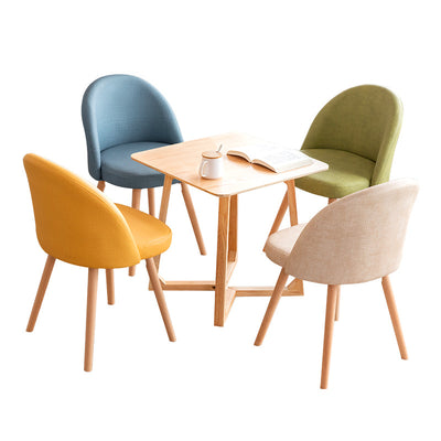 Contemporary Scandinavian Solid Wood Linen Curved Rounded Dining Chair With Backrest For Dining Room